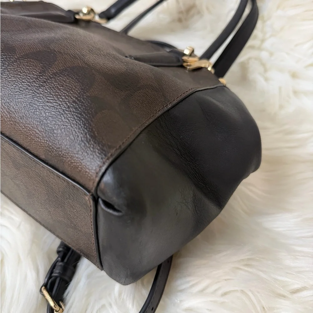 COACH Brown and Black Signature Satchel with Gold Hardware#F58290 - Picture 7 of 12